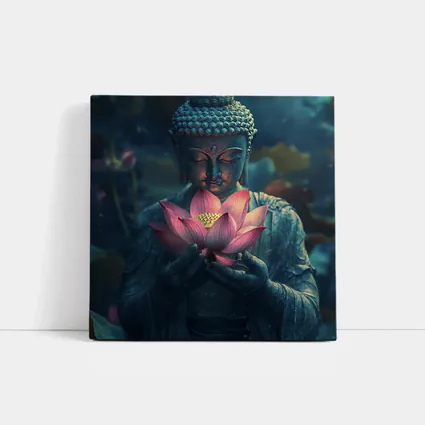 Buddha Statue Holding Pink Lotus Flower