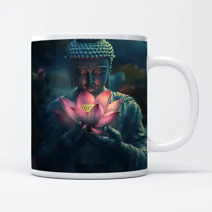 Buddha Statue Holding Pink Lotus Flower