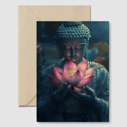 Buddha Statue Holding Pink Lotus Flower