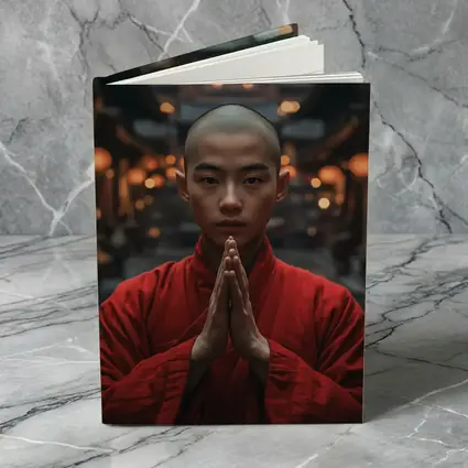Young Buddhist Monk Praying Temple Lanterns