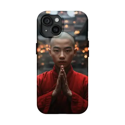 Young Buddhist Monk Praying Temple Lanterns