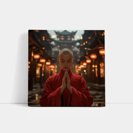 Young Buddhist Monk Praying In Temple