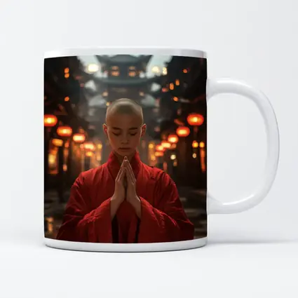 Young Buddhist Monk Praying In Temple