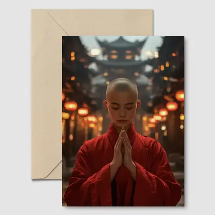 Young Buddhist Monk Praying In Temple