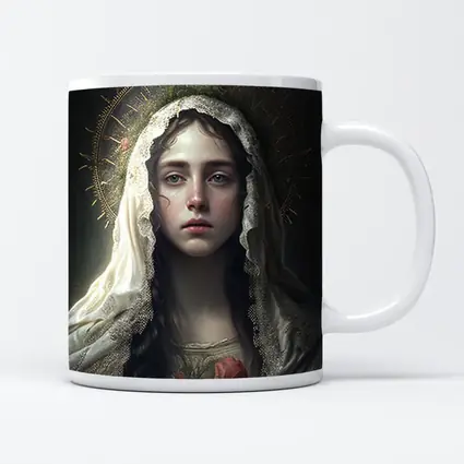 Virgin Mary Portrait Gold Halo Dark Background