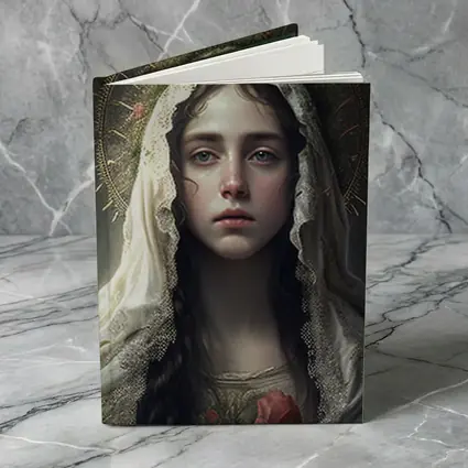 Virgin Mary Portrait Gold Halo Dark Background