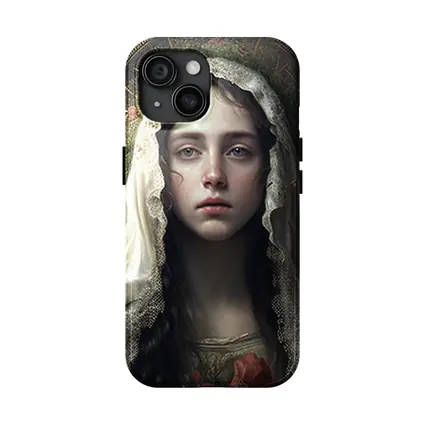 Virgin Mary Portrait Gold Halo Dark Background