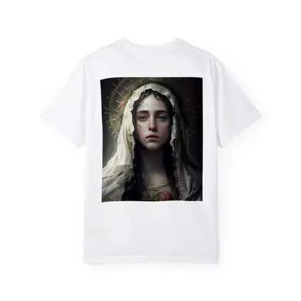 Virgin Mary Portrait Gold Halo Dark Background