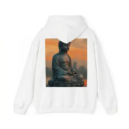 Buddha Statue Meditating at Sunset Sky