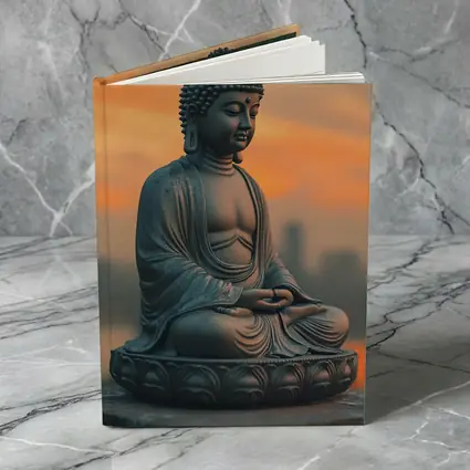 Buddha Statue Meditating at Sunset Sky