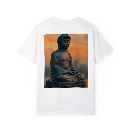 Buddha Statue Meditating at Sunset Sky