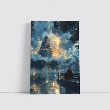 Buddha Statue Monk Meditating Mystic Lake
