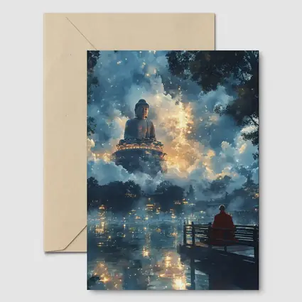 Buddha Statue Monk Meditating Mystic Lake