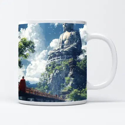 Giant Buddha Statue Monk Rocky Cliff