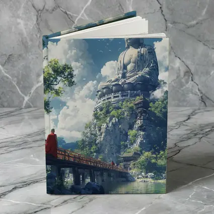 Giant Buddha Statue Monk Rocky Cliff