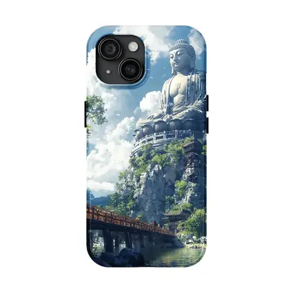 Giant Buddha Statue Monk Rocky Cliff
