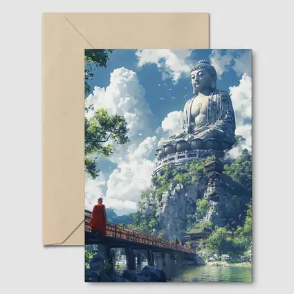 Giant Buddha Statue Monk Rocky Cliff