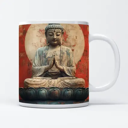 Ancient Buddha Statue Red Distressed Wall