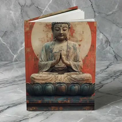 Ancient Buddha Statue Red Distressed Wall