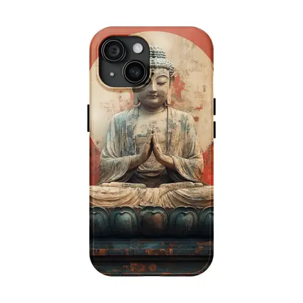Ancient Buddha Statue Red Distressed Wall