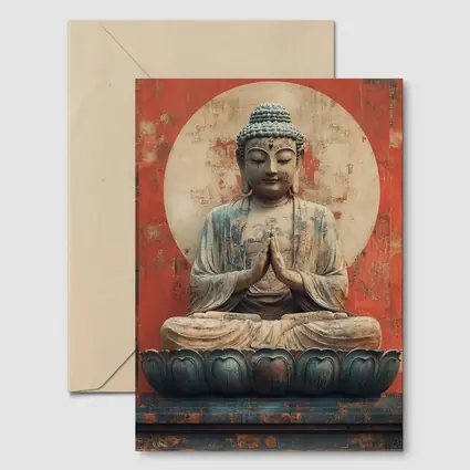 Ancient Buddha Statue Red Distressed Wall