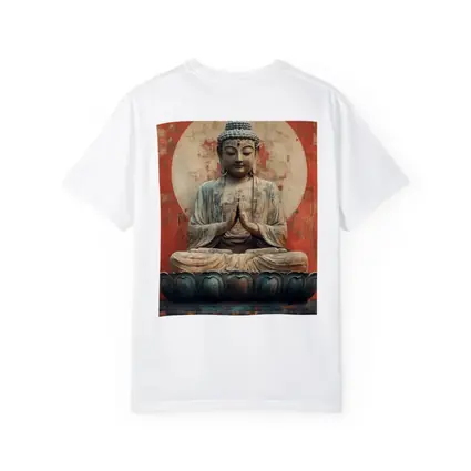 Ancient Buddha Statue Red Distressed Wall
