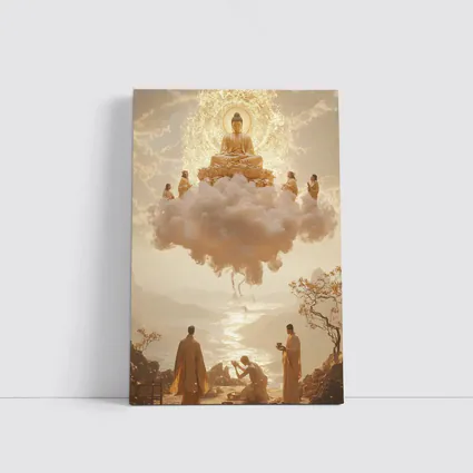 Golden Buddha Floating Cloud Monks Worship