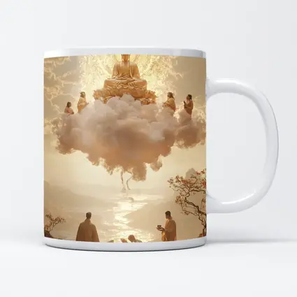 Golden Buddha Floating Cloud Monks Worship