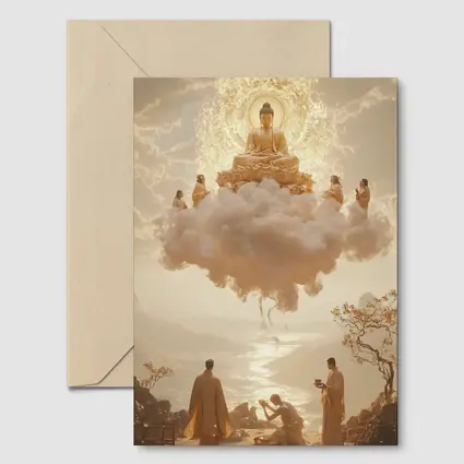 Golden Buddha Floating Cloud Monks Worship