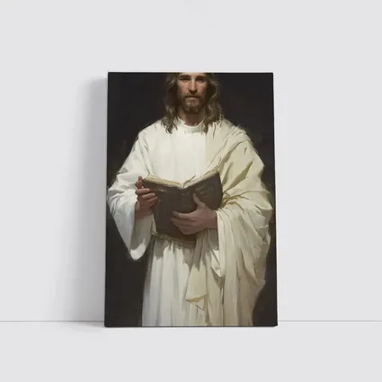 Jesus Christ Holding Bible White Robes