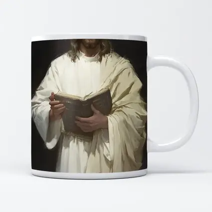 Jesus Christ Holding Bible White Robes