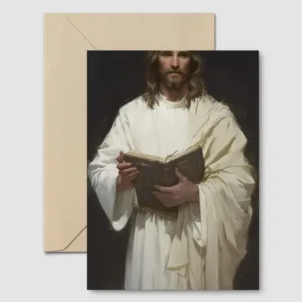 Jesus Christ Holding Bible White Robes