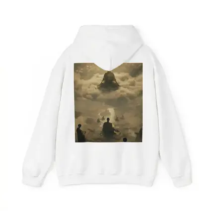 Buddha Meditating Above Monks Golden Clouds