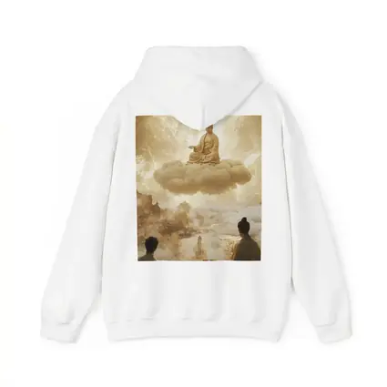 Buddha Meditating on Cloud Golden Celestial Scene