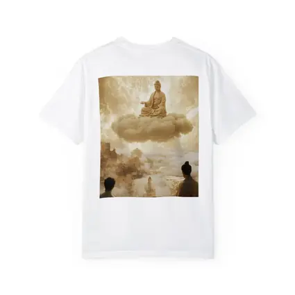 Buddha Meditating on Cloud Golden Celestial Scene