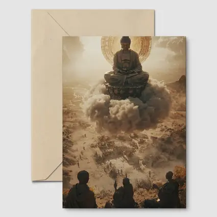 Giant Buddha Meditating Above Dusty Ancient Ruins