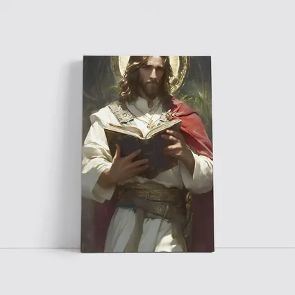 Jesus Christ Reading Holy Bible Painting Art