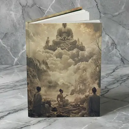 Buddha Floating Above Worshippers In Clouds