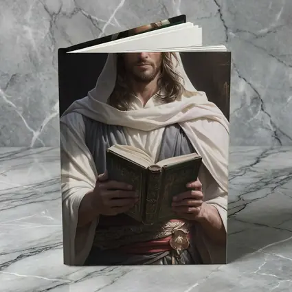 Jesus Christ Reading Holy Book Dark Background