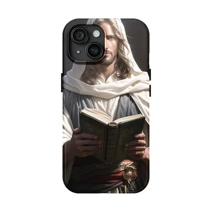 Jesus Christ Reading Holy Book Dark Background