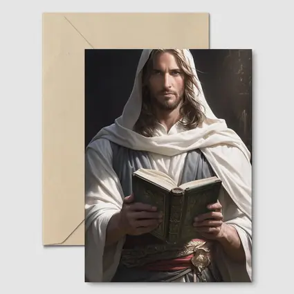 Jesus Christ Reading Holy Book Dark Background