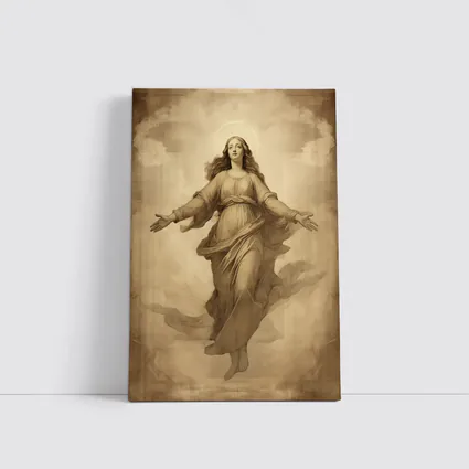 Virgin Mary Ascending Sepia Vintage Religious Art