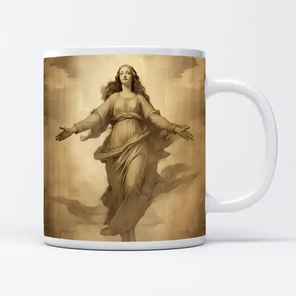 Virgin Mary Ascending Sepia Vintage Religious Art