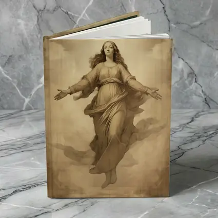 Virgin Mary Ascending Sepia Vintage Religious Art