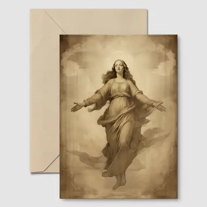 Virgin Mary Ascending Sepia Vintage Religious Art