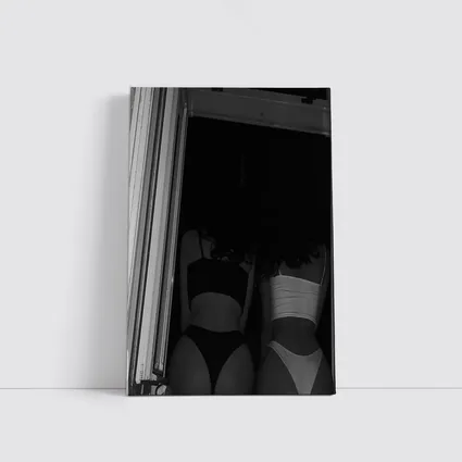 Two Women Black and White Doorway Photo