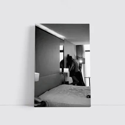 Couple Kissing Black White Hotel Room