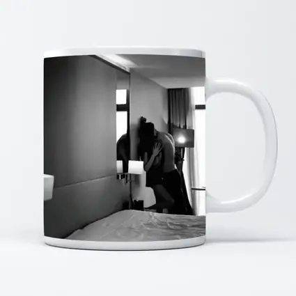 Couple Kissing Black White Hotel Room