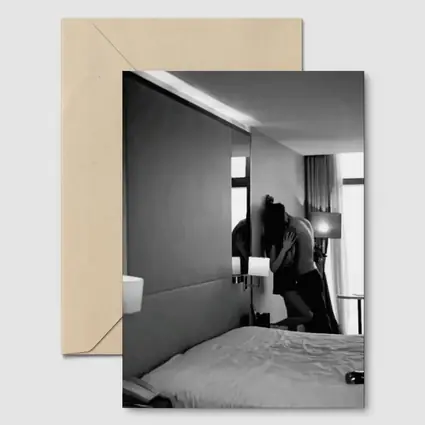 Couple Kissing Black White Hotel Room