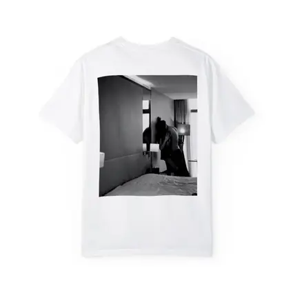 Couple Kissing Black White Hotel Room